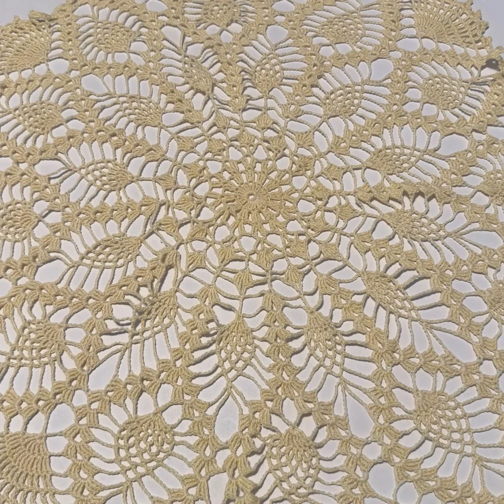 Crochet Doily Cream Pineapple Lace Vintage Style 24in Table Decor Cottagecore